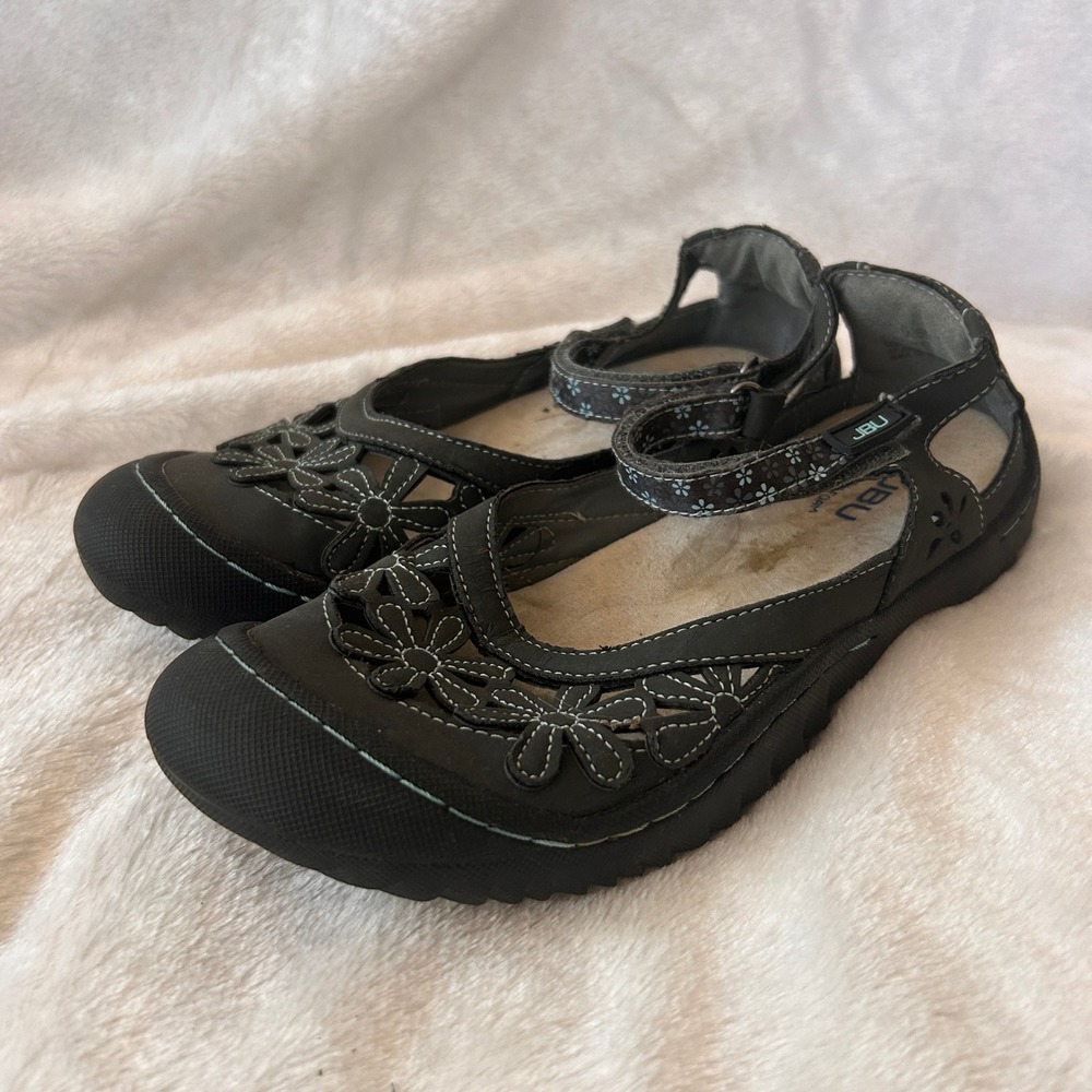 JBU Wildflower Mary Jane Shoes Womens 6.5 Black Floral Cutout Comfort Gorpcore